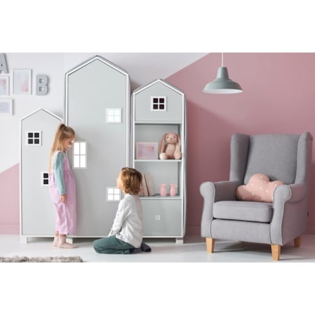 KONSIMO MIRUM Zestaw mebli w kształcie domku dla dzieci w kolorze szarym składający się z 4 elementów