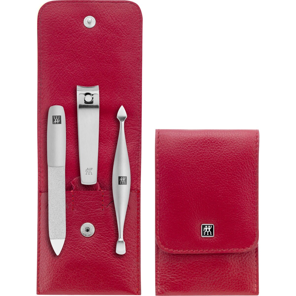 Zestaw podróżny Zwilling Twinox – skórzane etui, 4 elementy - Czerwony