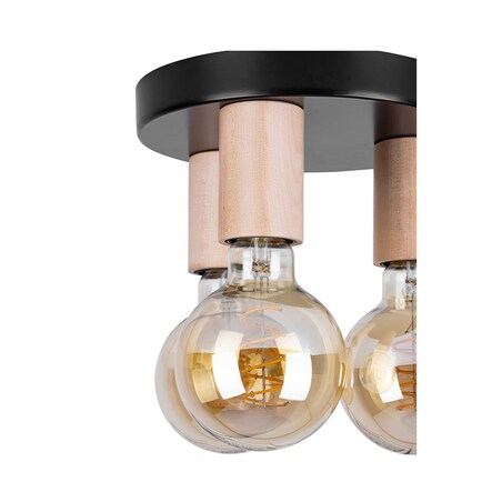 Drewniana Lampa Sufitowa BRITOP Lighting 3xE27 Max.15W LED Naturalna Brzoza FSC z Akcentem Czerni, 1szt.