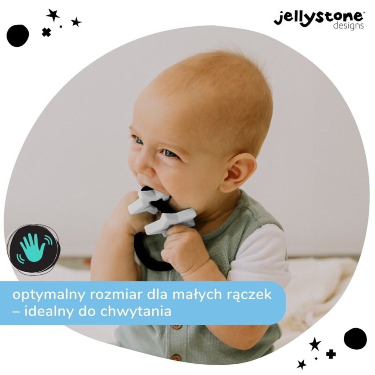 Gryzak dla dziecka Gwiazdki, czarno biały, Jellystone Design