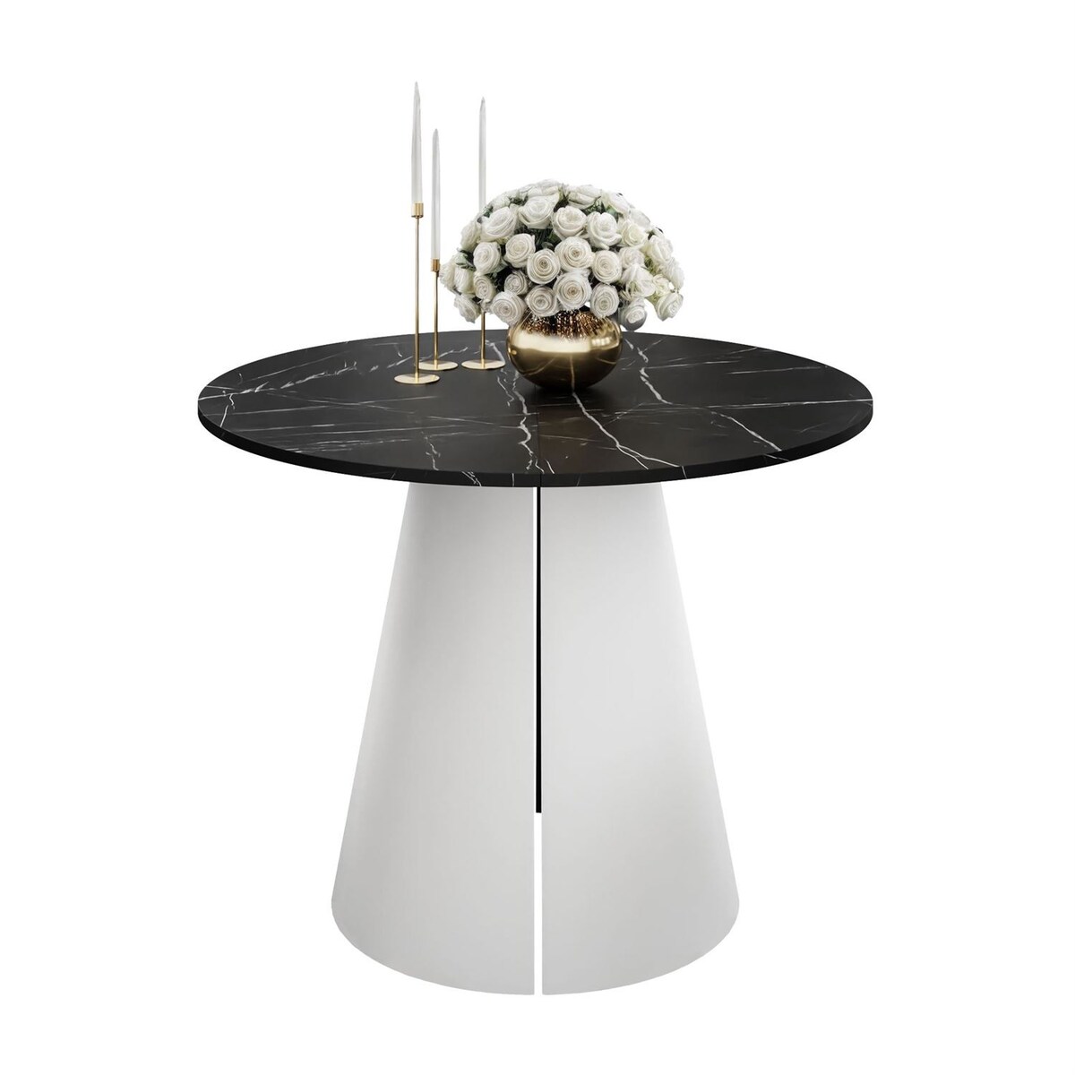 Okrągły stół rozkładany LAVA, średnica 120cm, biały / Black Pietra Grigia