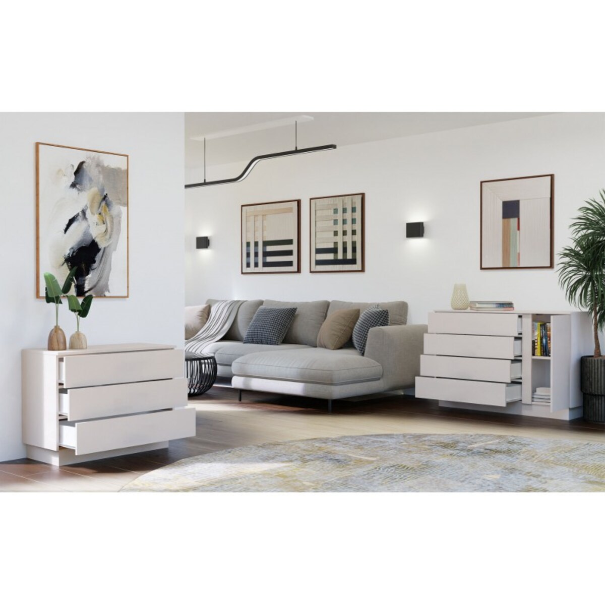 Komoda AMBER 3S Szafka 3 Szuflady Do Sypialni Salonu Kaszmir Beż