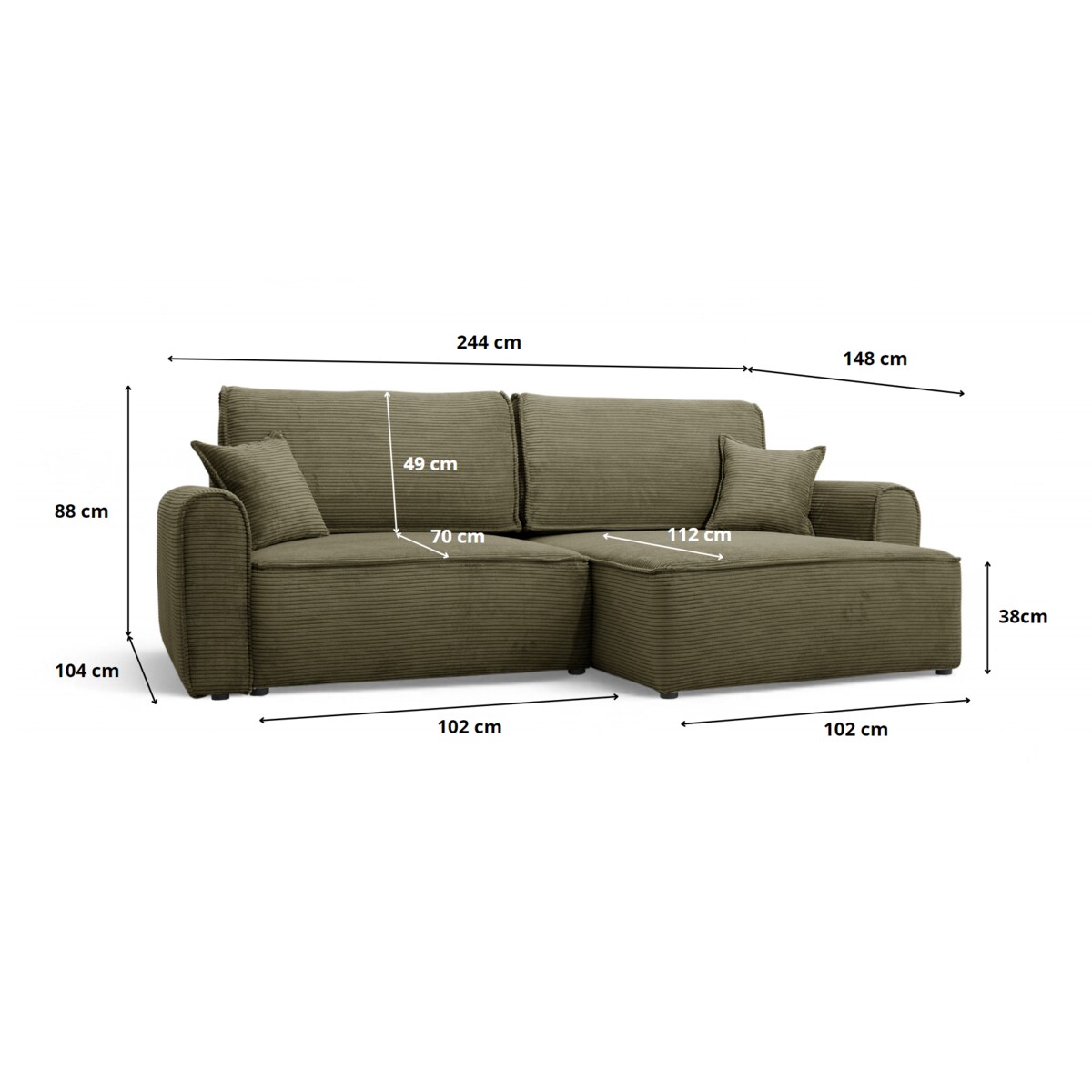 Narożnik MARTIN z funkcją spania sztruks POSO 38