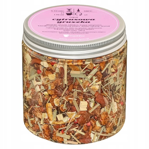 Herbata owocowa CYTRUSOWA GRUSZKA o smaku orzeźwiających cytrusów PREMIUM - herbata liściasta sypana mieszanka napar susz - gotowa na prezent upominek