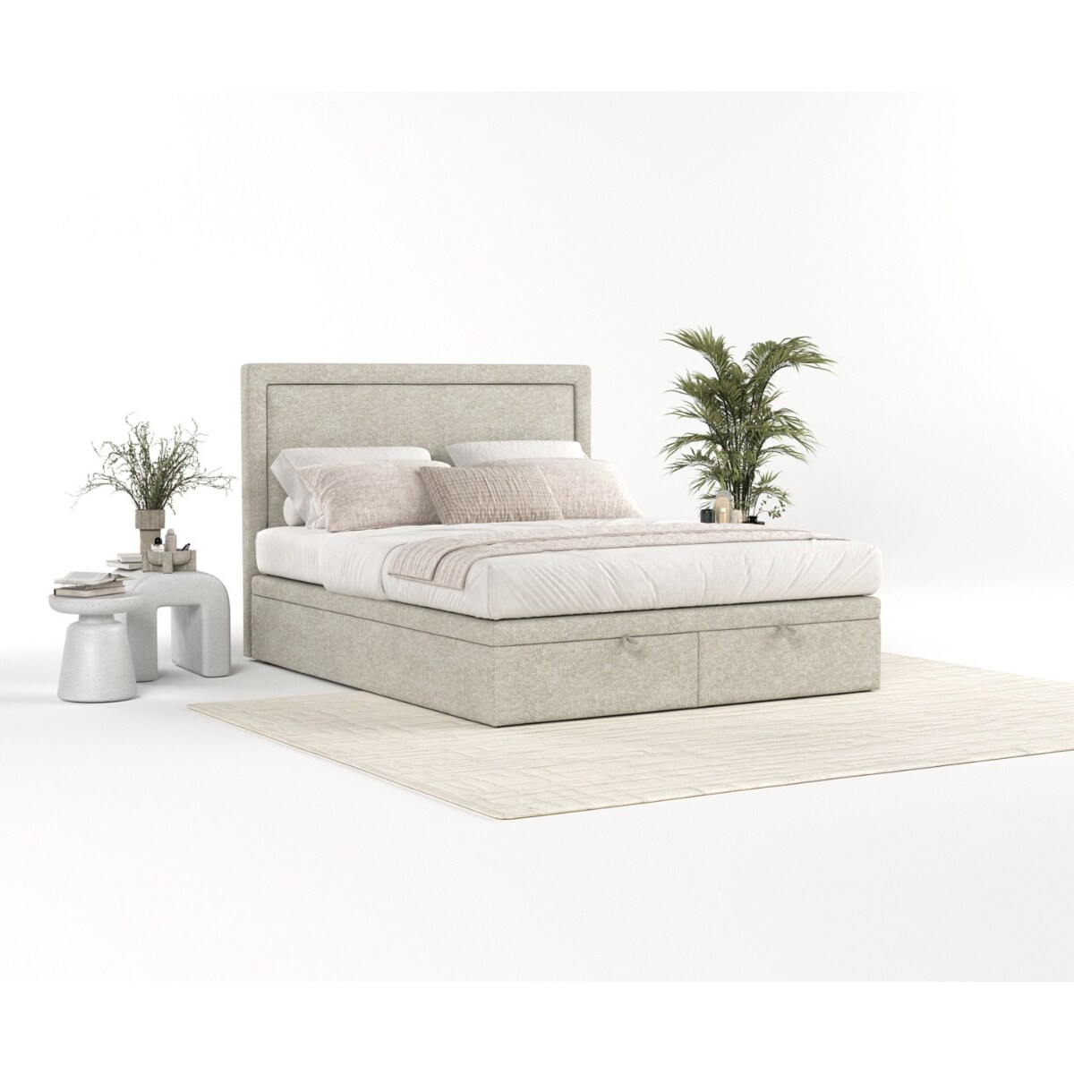 Łóżko tapicerowane SALMA 120x200 z pojemnikiem, Beż, tkanina Alta 03