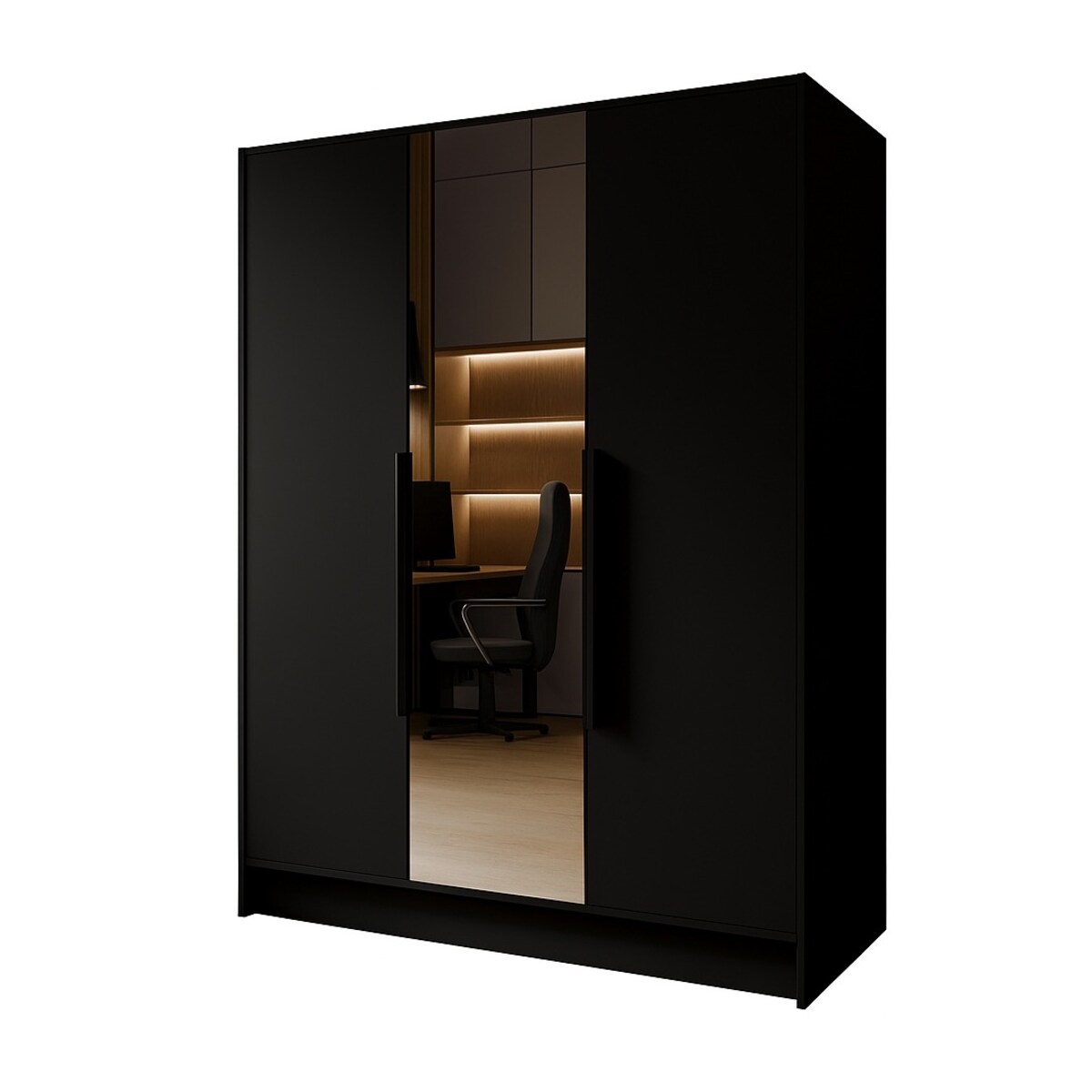 Szafa 150 gładka LUSO z lustrem i czarnymi uchwytami, czarna