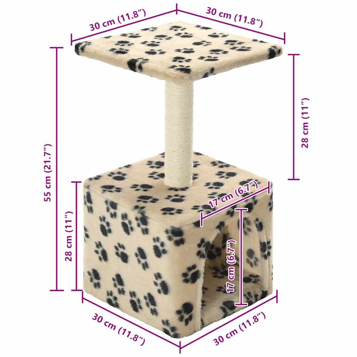 vidaXL Drapak dla kota ze słupkiem sizalowym, 55 cm, beż w kocie łapki