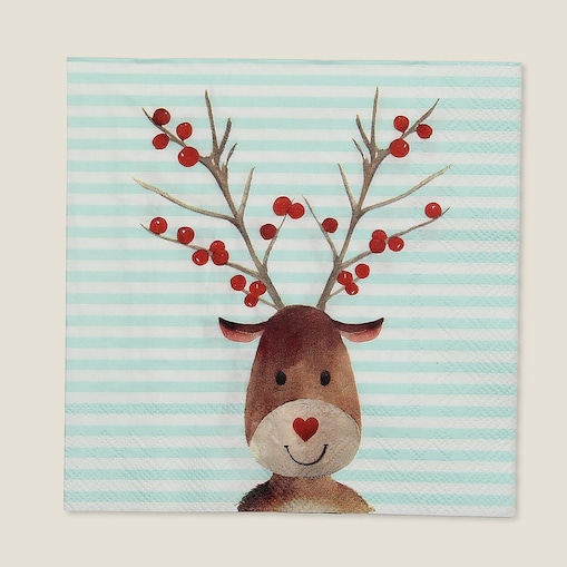 Serwetki świąteczne Reindeer Stripes 20 szt. boże narodzenie, święta, świąteczne, miętowy, 16x16x3 cm