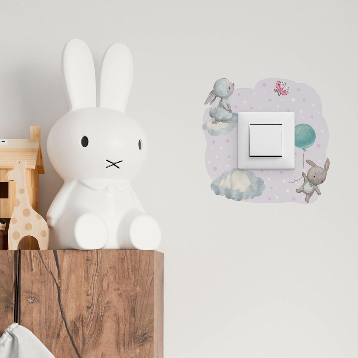 Naklejka Pod Kontakt Do Pokoju Dzieci Króliczki Kropki Groszki Chmury Motyl 20x20cm