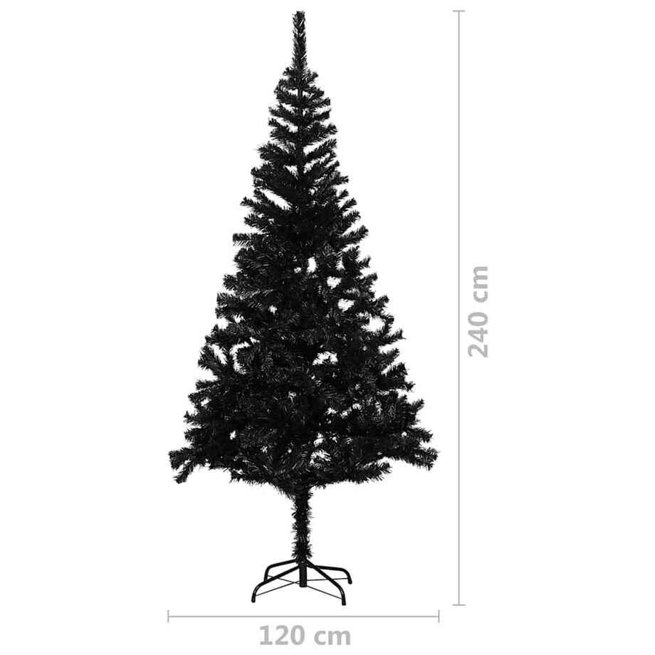 vidaXL Sztuczna choinka z lampkami i bombkami, czarna, 240 cm, PVC
