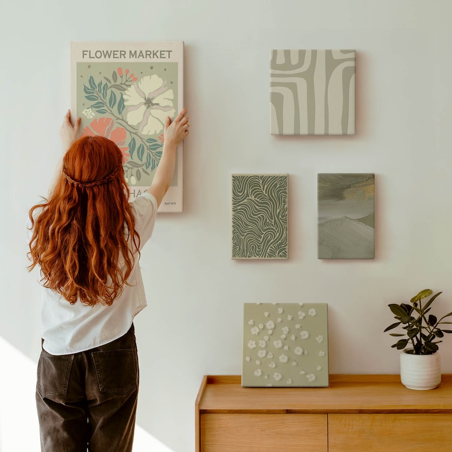 Zestaw 5 obrazów na płótnie - Roślinne motywy boho wzory - zielony