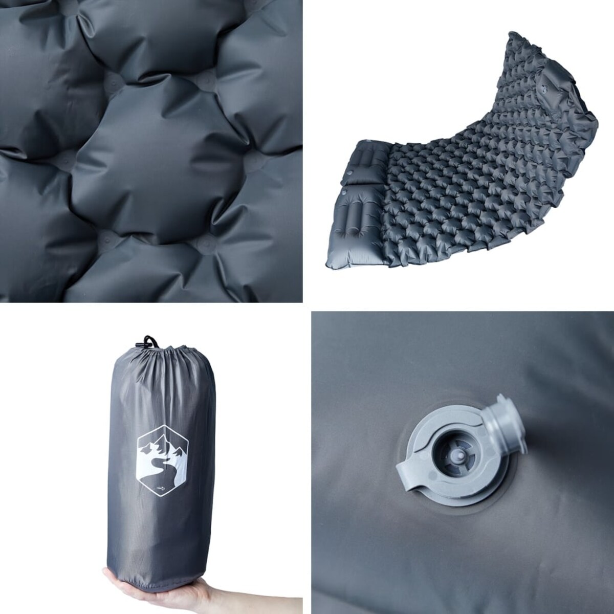 vidaXL Materac samopompujący z poduszkami, 2-osobowy, szary