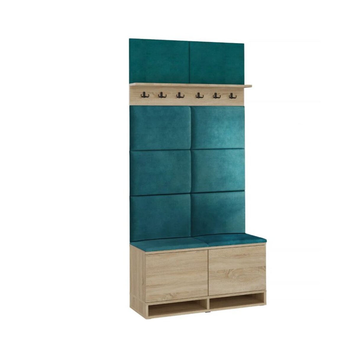 Szafka na buty z siedziskiem i wieszakiem DUBAI dąb sonoma/zielona