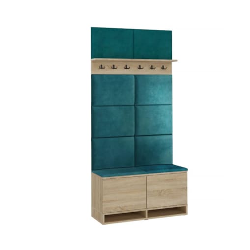 Szafka na buty z siedziskiem i wieszakiem DUBAI dąb sonoma/zielona