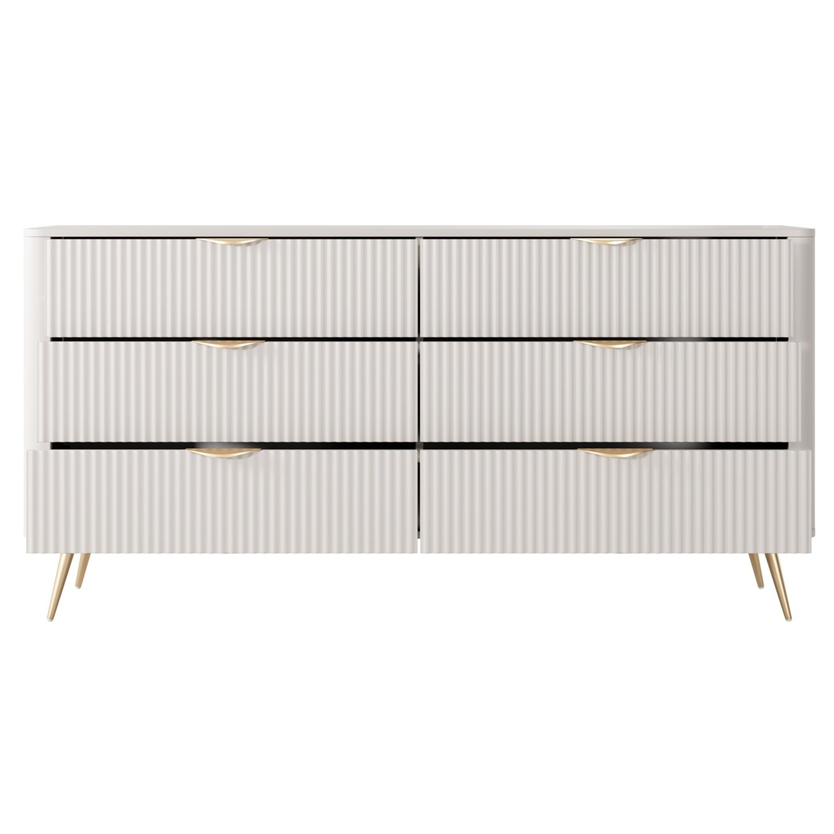 Komoda nowoczesna 6S LENA, ryflowana w kolorze beżowym na złotych nóżkach