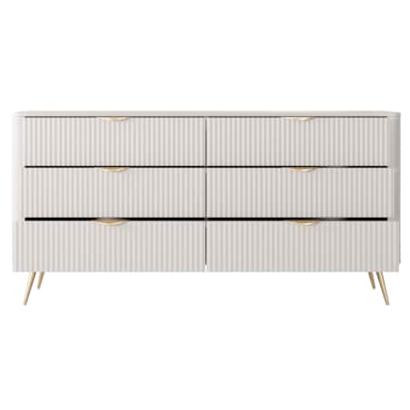 Komoda nowoczesna 6S LENA, ryflowana w kolorze beżowym na złotych nóżkach