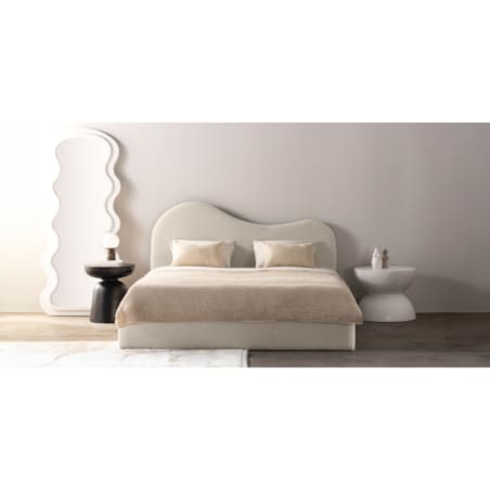 Łóżko tapicerowane 160x200 cm jasnobeżowe bouclé Vibo