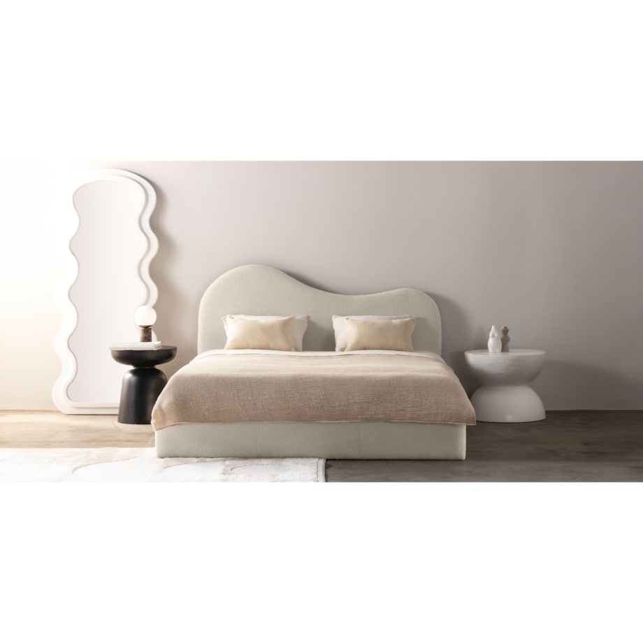 Łóżko tapicerowane 160x200 cm jasnobeżowe bouclé Vibo