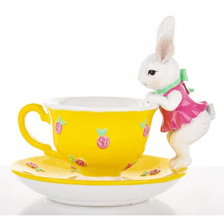 Dekoracja - króliczka zagląda do filiżanki 15,5x17,5x15 cm