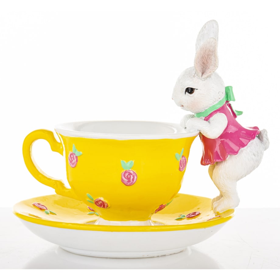 Dekoracja - króliczka zagląda do filiżanki 15,5x17,5x15 cm