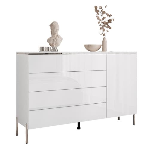 Komoda AURORA SILVER 4S1D biały połysk nogi proste