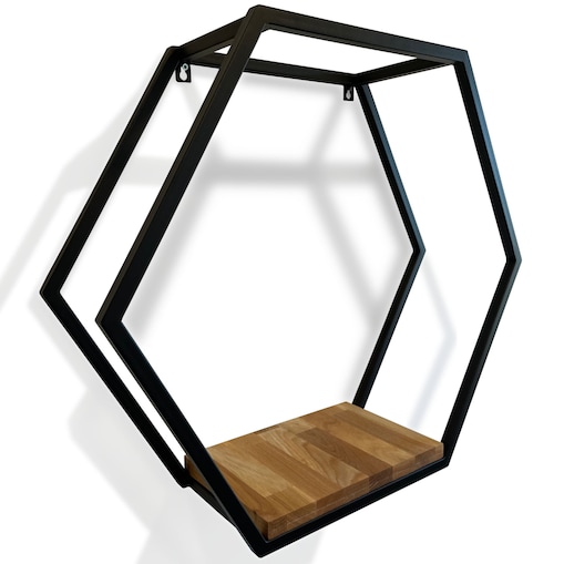 Półka loft hexagon dębowa 60cm 3d
