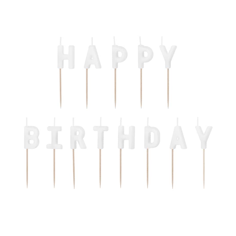 Świeczki urodzinowe Happy Birthday, 2.5 cm, biały (1 op. / 13 szt.)