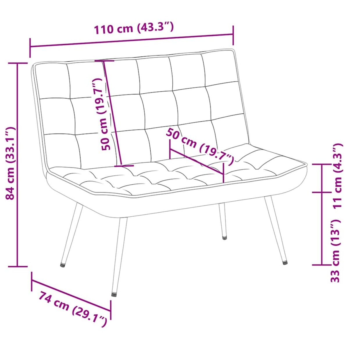 vidaXL Ławka kremowa 110x74x84 cm aksamitna
