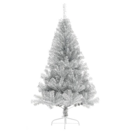 vidaXL Sztuczna choinka połówka ze stojakiem, srebrna, 150 cm, PET