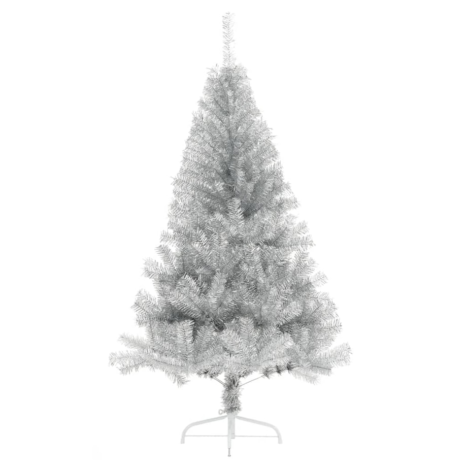 vidaXL Sztuczna choinka połówka ze stojakiem, srebrna, 150 cm, PET