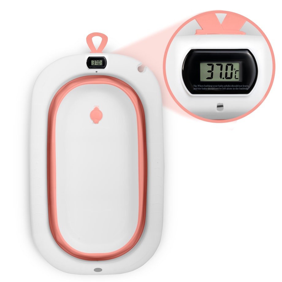 Wanienka składana dla dziecka niemowląt Ricokids silikonowa termometr LCD biało-różowa
