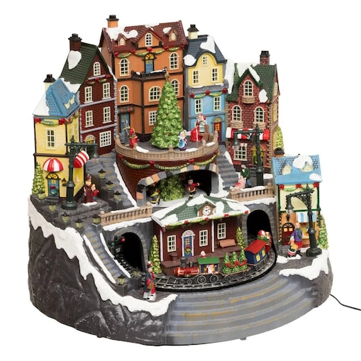 Duża ruchoma scenka - miasteczko z pociągiem 42,5 x 35,5 x 37,5 cm