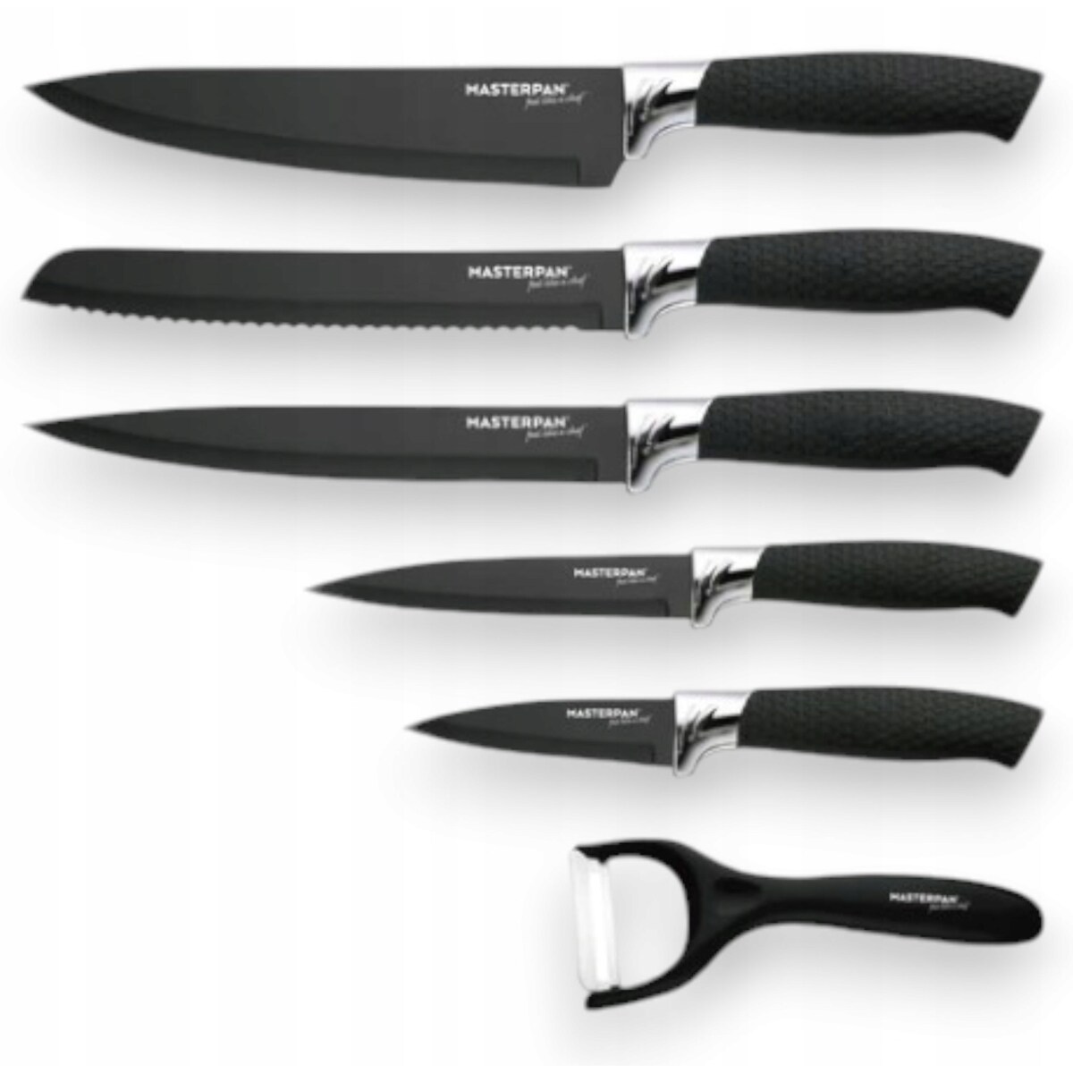 Zestaw Komplet Noży Kuchennych Czarne W Pudełku 6 El. Obieraczka Ostre