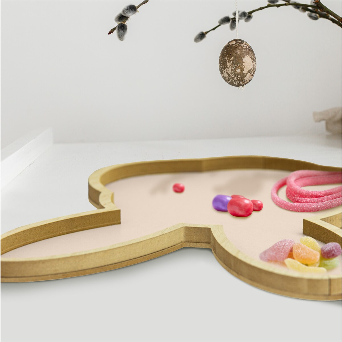 Podstawka Wielkanocna Tacka Zając Królik Dekoracja Różowy 30,5X21,5 Cm