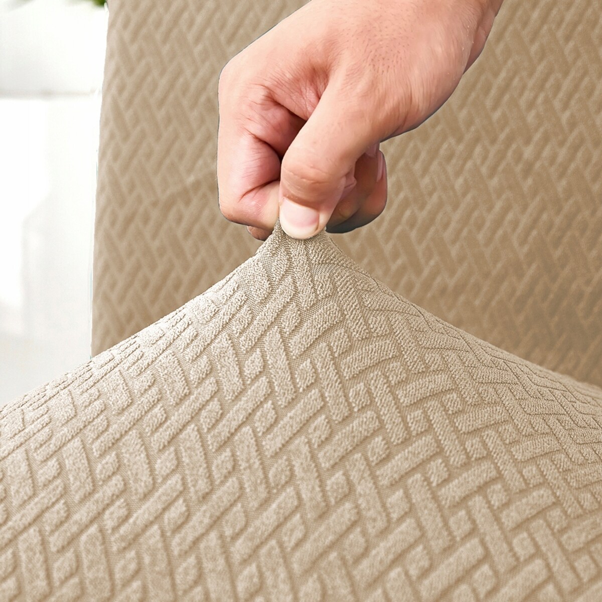 POKROWIEC NA KRZESŁO BEŻOWY ŻAKARD ELASTYCZNY [10-Z1-BZ]