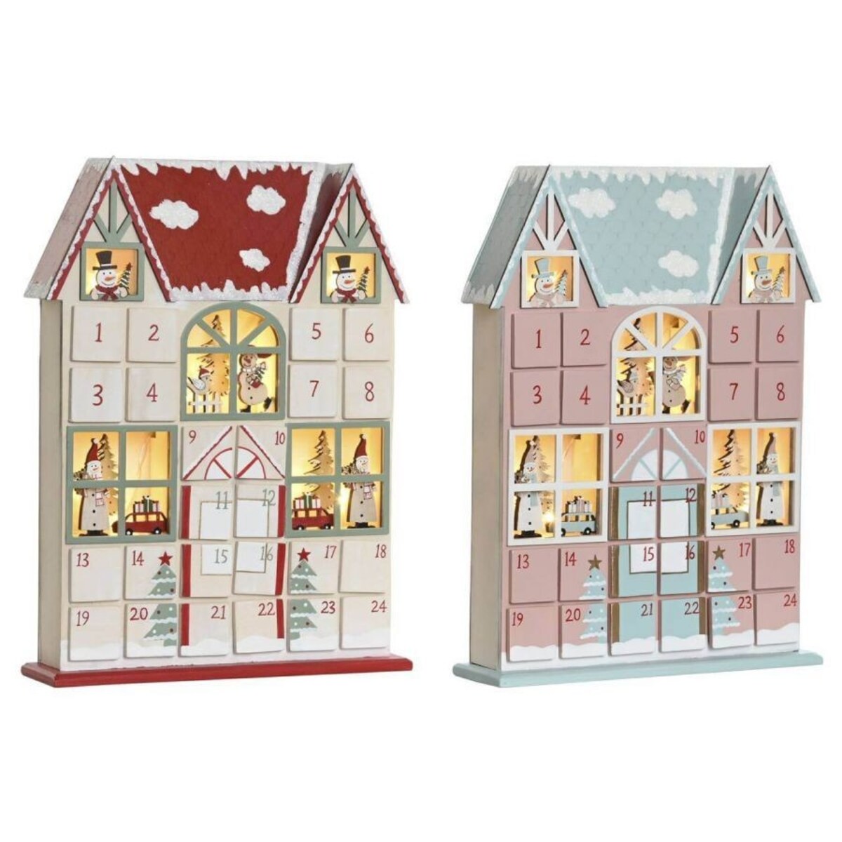 Kalendarz adwentowy LED 34,5x26x7 cm VILLETTA z niebieskim dachem