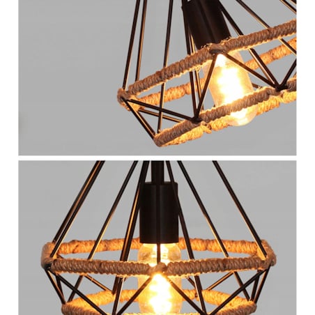 Lampa Sufitowa Wisząca Czarna Sznur Geometryczna