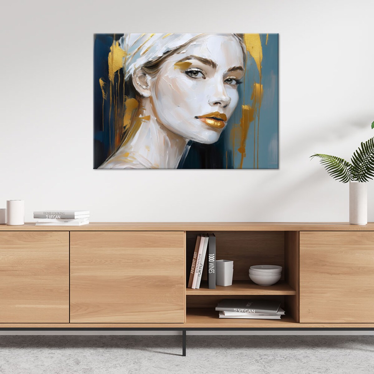 Feeby Obraz do salonu nowoczesny, Portret kobiety złoty glamour 100x70