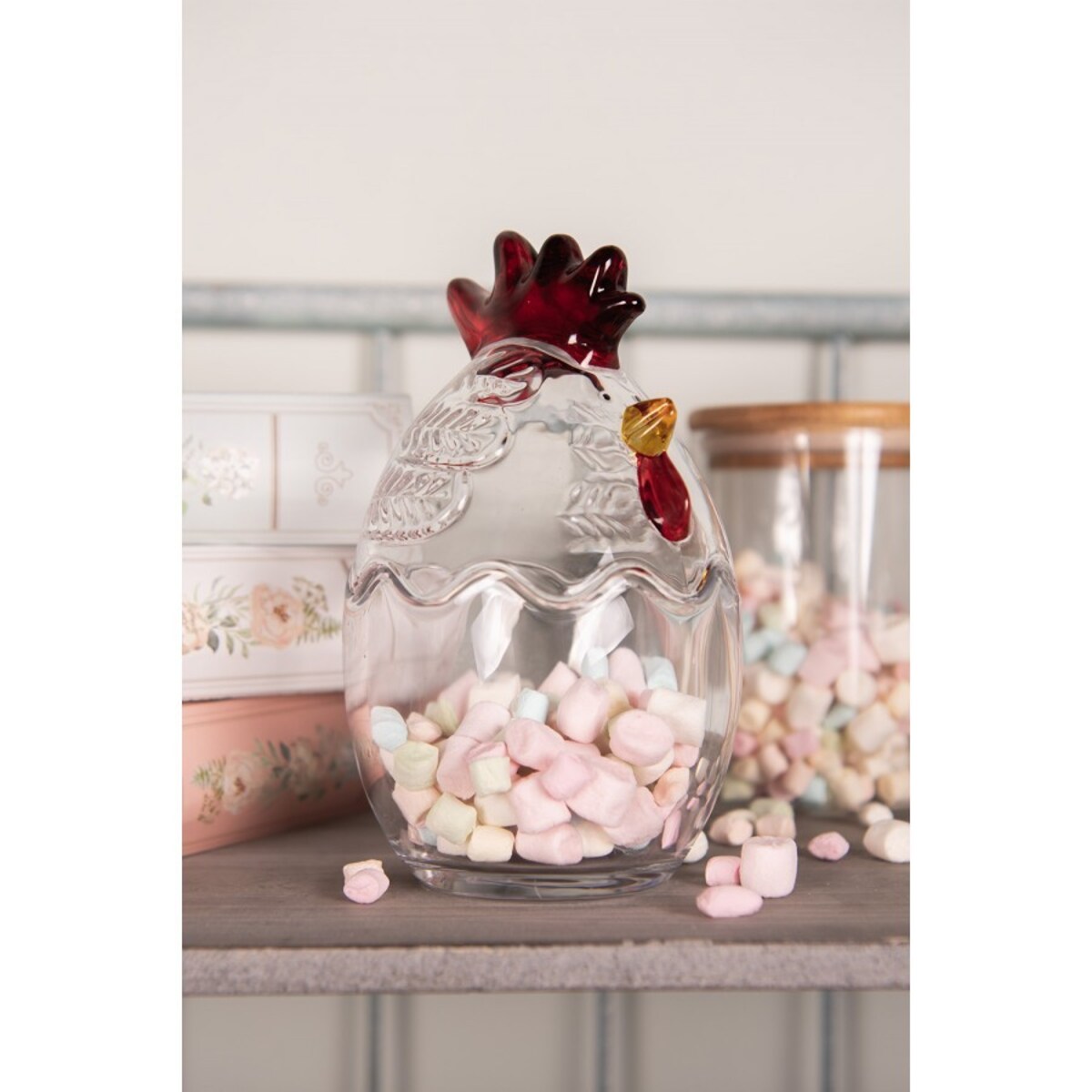 Szklany pojemnik na słodkości Kurka Ø 10x17 cm