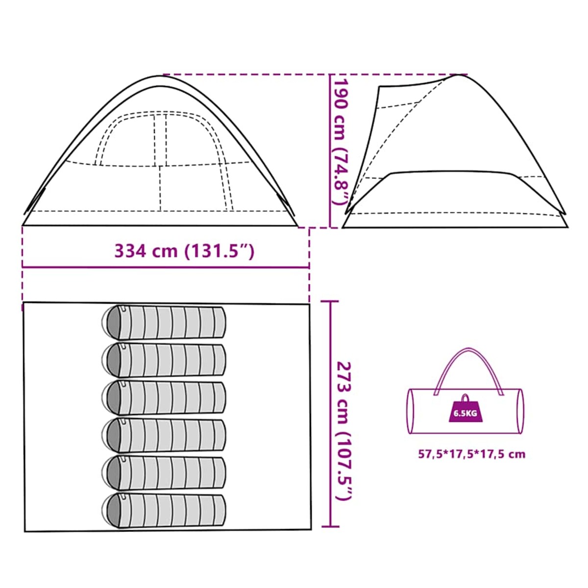 vidaXL Namiot turystyczny, 6-os., biały, zaciemniany, wodoszczelny