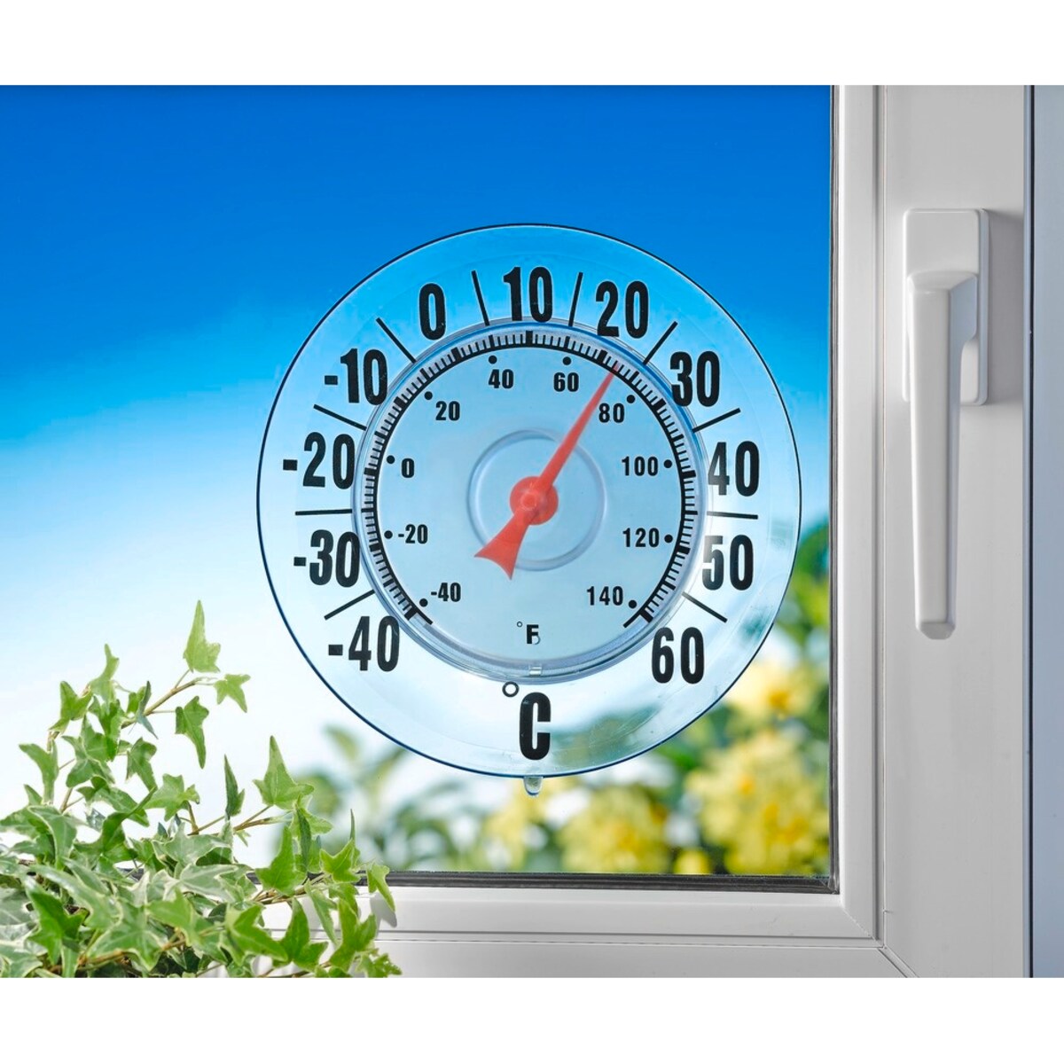 Termometr zaokienny, montaż bez wiercenia, Ø 18 cm