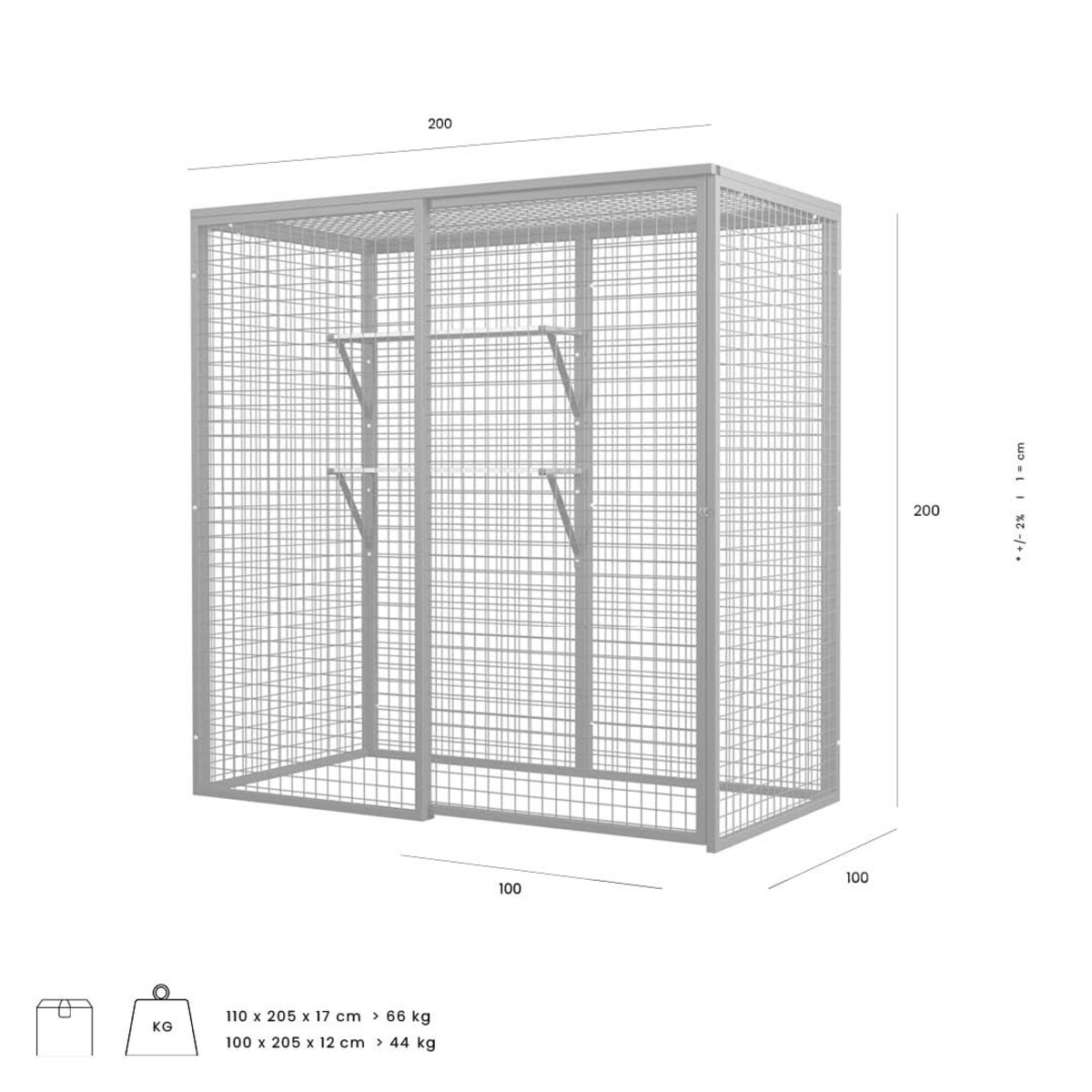 Metalowa klatka do przechowywania 200 x 100 x 200 cm