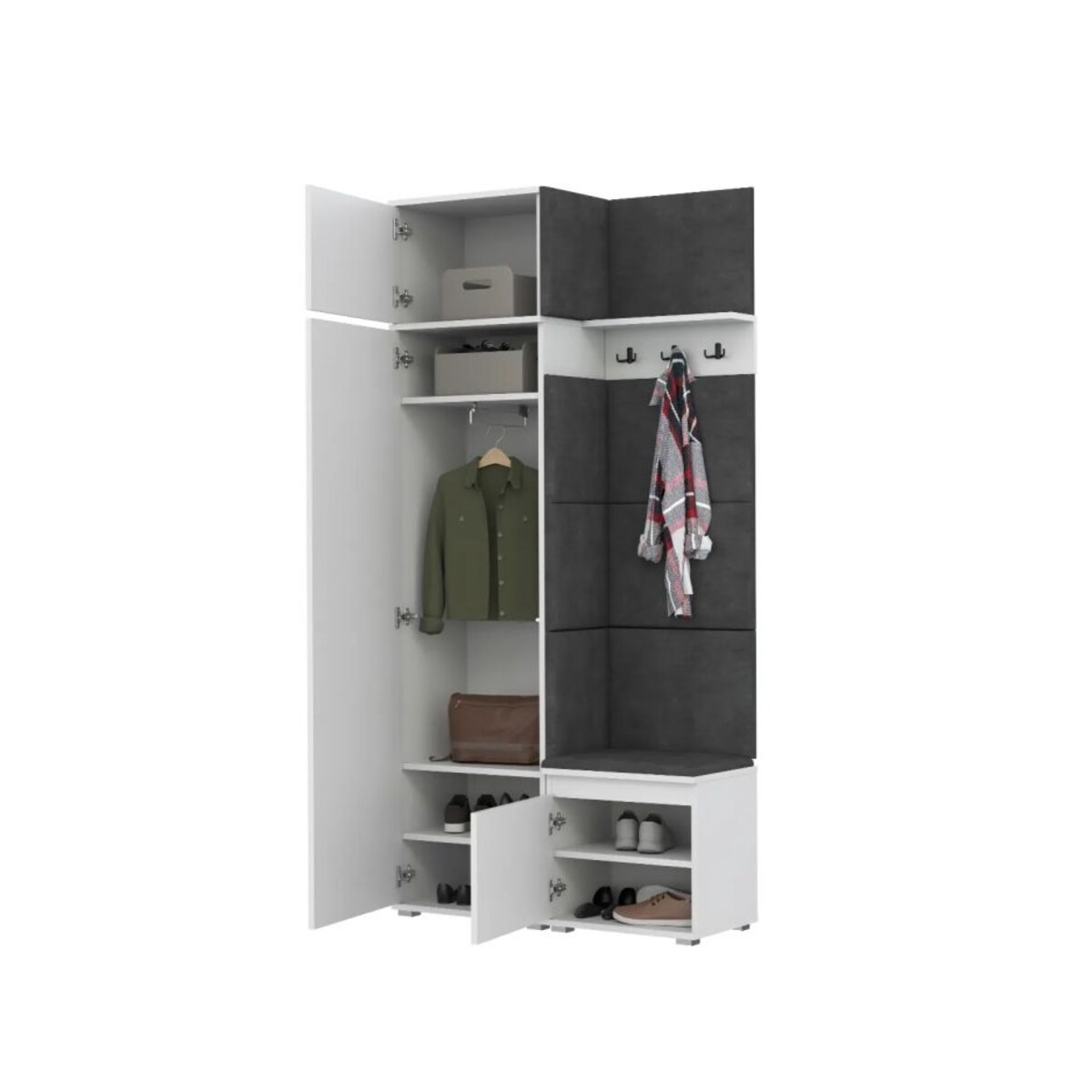 Garderoba z nadstawką i siedziskiem SINGAPUR 104 biała/szara