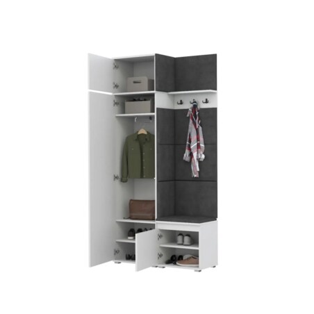 Garderoba z nadstawką i siedziskiem SINGAPUR 104 biała/szara