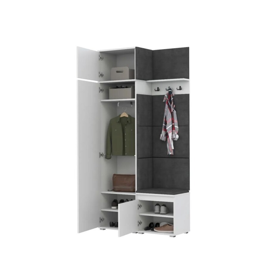 Garderoba z nadstawką i siedziskiem SINGAPUR 104 biała/szara