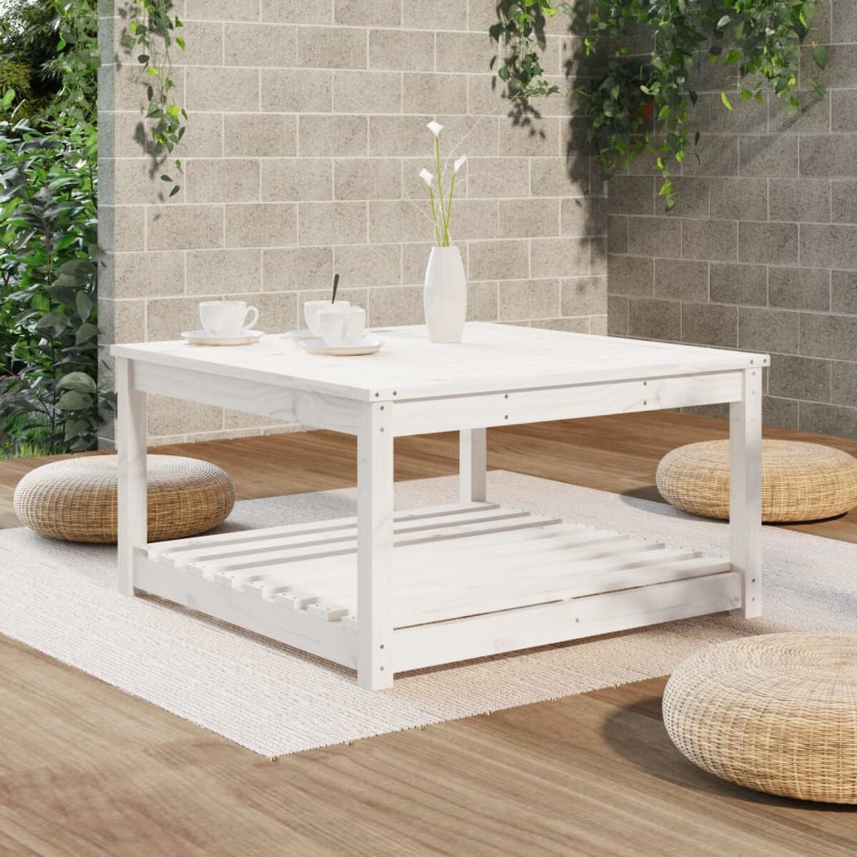 vidaXL Stolik ogrodowy, biały, 82,5x82,5x45 cm, lite drewno sosnowe