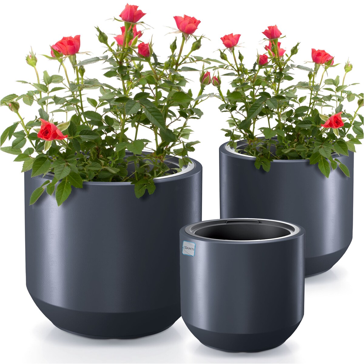 Doniczka Donica Ogrodowa 29,8/39/46,9 Cm Zestaw Na Taras Do Ogrodu Domu Antracytowa
