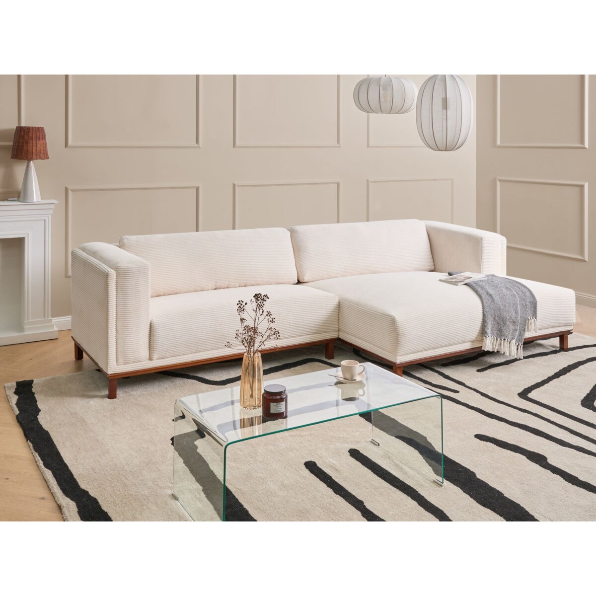 Narożnik dla 4 osób VENG Sztruks Jasnobeżowy