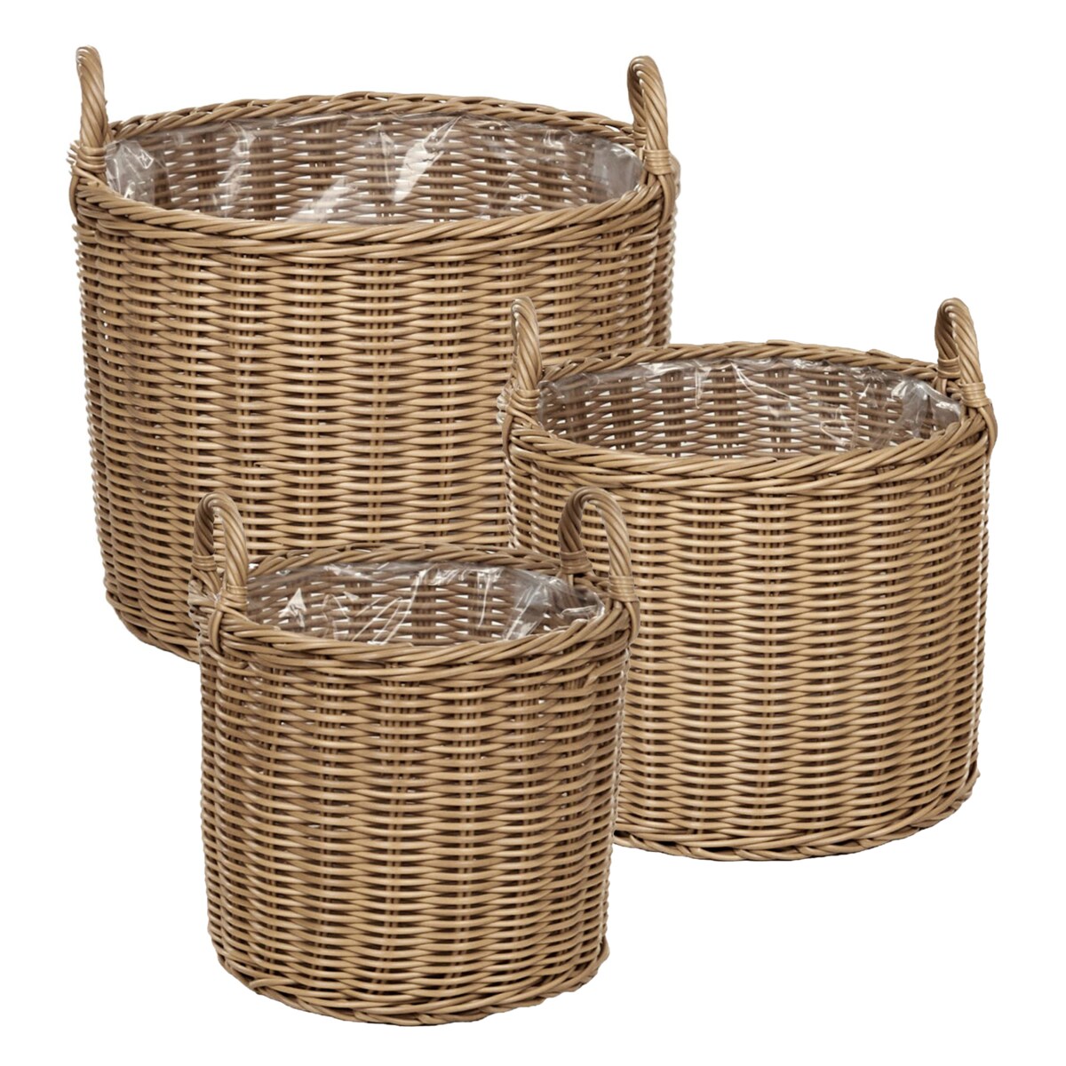 Zestaw 3 koszy na kwiaty PENDULA 33/37/45 cm Naturalny Technorattan