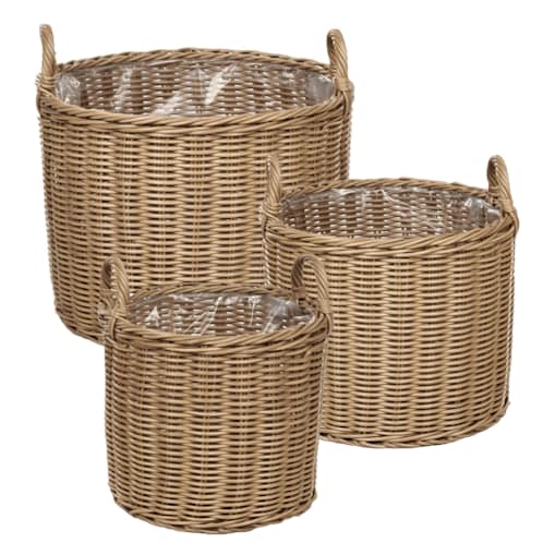 Zestaw 3 koszy na kwiaty PENDULA 33/37/45 cm Naturalny Technorattan